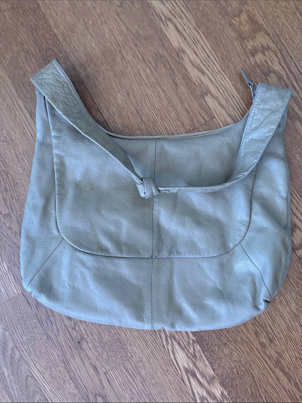 Leather Hobo Shoulder Bag in Olive Green